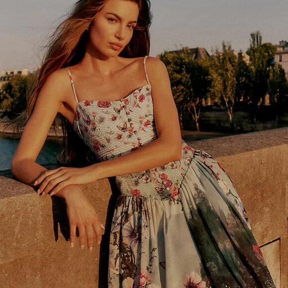 New Anthropologie The Muse Basque-Waist Midi Dress